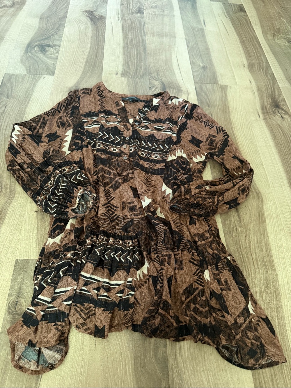 Brown & Black Aztec Print Button-Front Dress